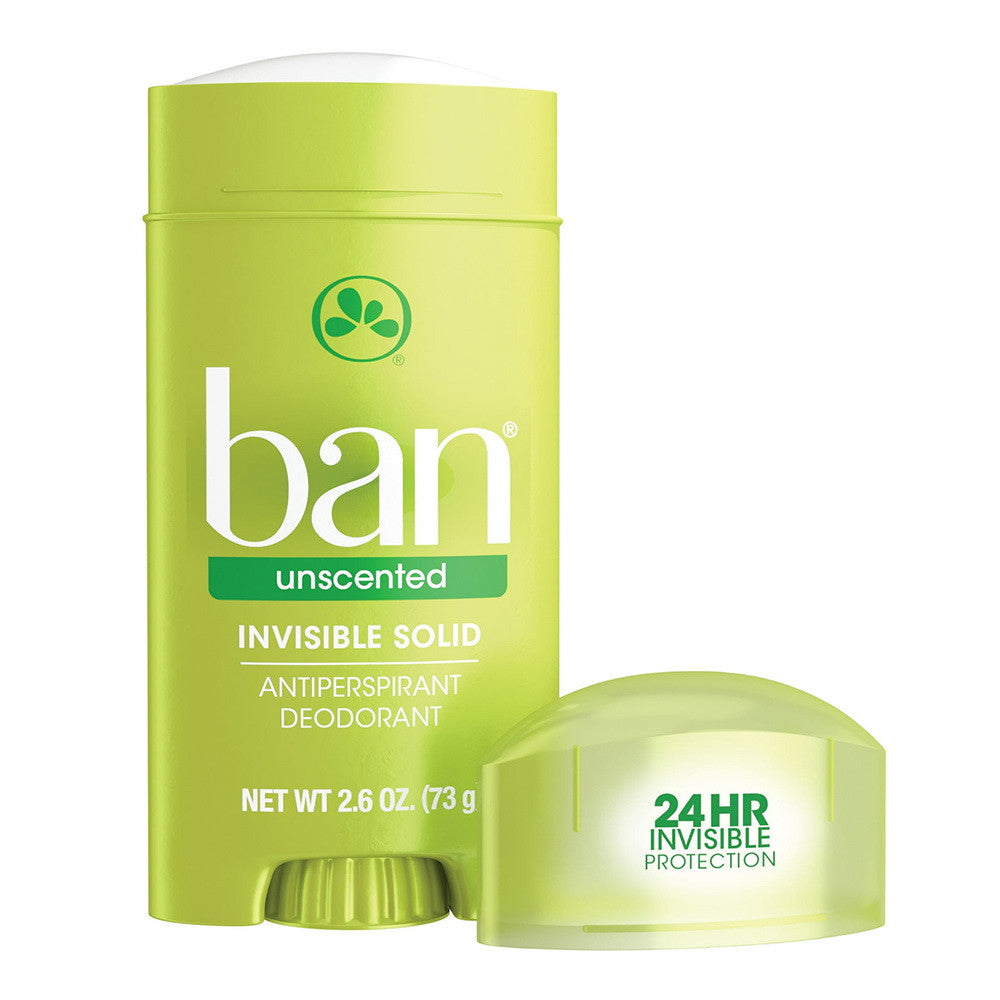 Ban Invisible Solid Anti-Perspirant And Deodorant, Unscented, Intensely Fresh - 2.6 Oz